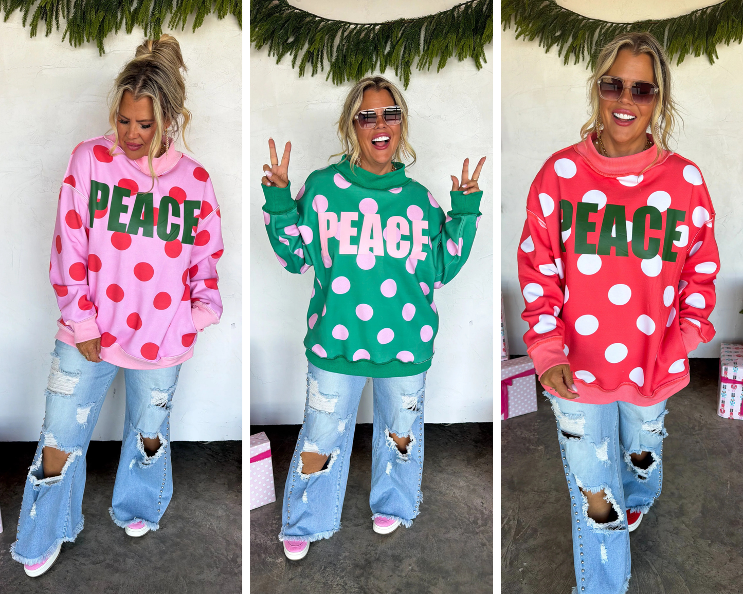 PREORDER: Peace & Polka Dot Mock Neck Pullover // ETA October - Early Nov