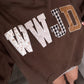 SHIPS FREE TODAY // WWJD Mixed Pattern Embroidered Mock Neck Sweatshirt - Pink OR Brown