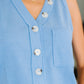 Buttoned Up Buttercup Sleeveless Top in Ocean Blue
