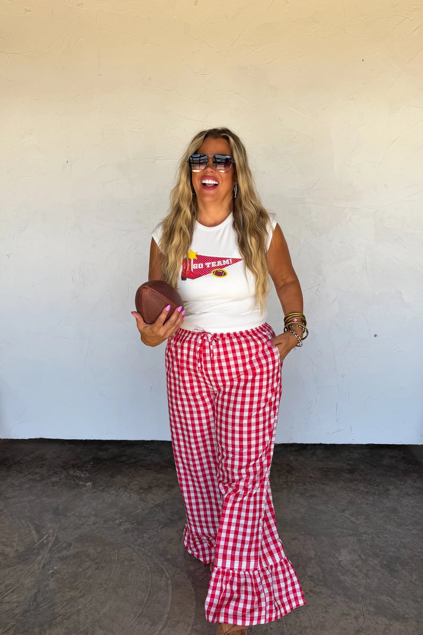 PREORDER: Red Gingham Wide Leg and Ruffle Pant  // eta September