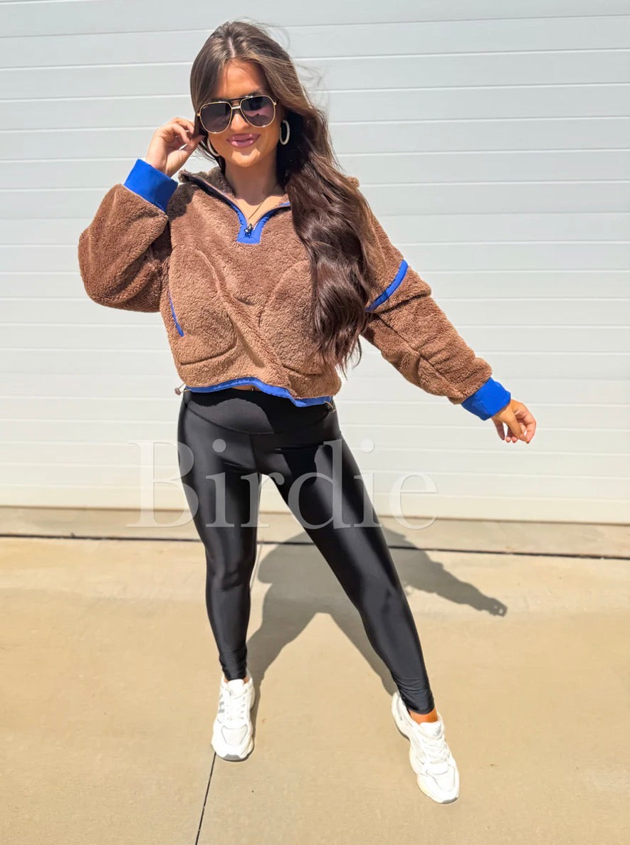 PREORDER: Bliss Cozy 1/2 Zip in Brown & Blue // eta June