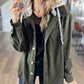 Cord Drawstring Button Up Hooded Shacket