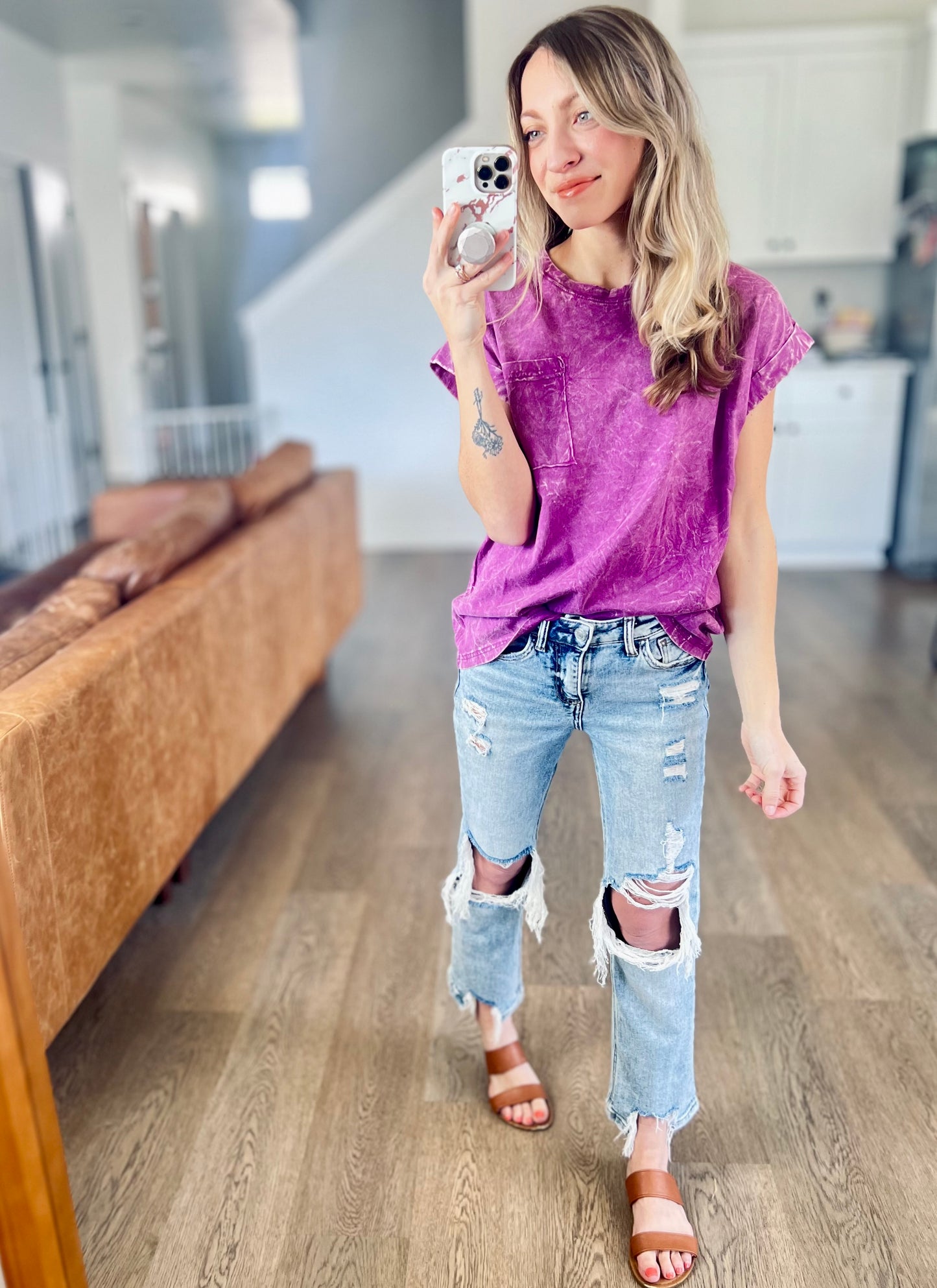 Plum Crinkle Washed Short Sleeve Tee