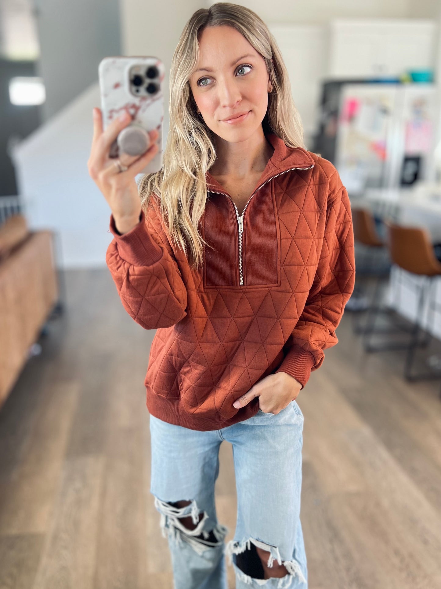 Deep Camel Quilted Pullover