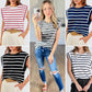 Striped Round Neck Cap Sleeve Top