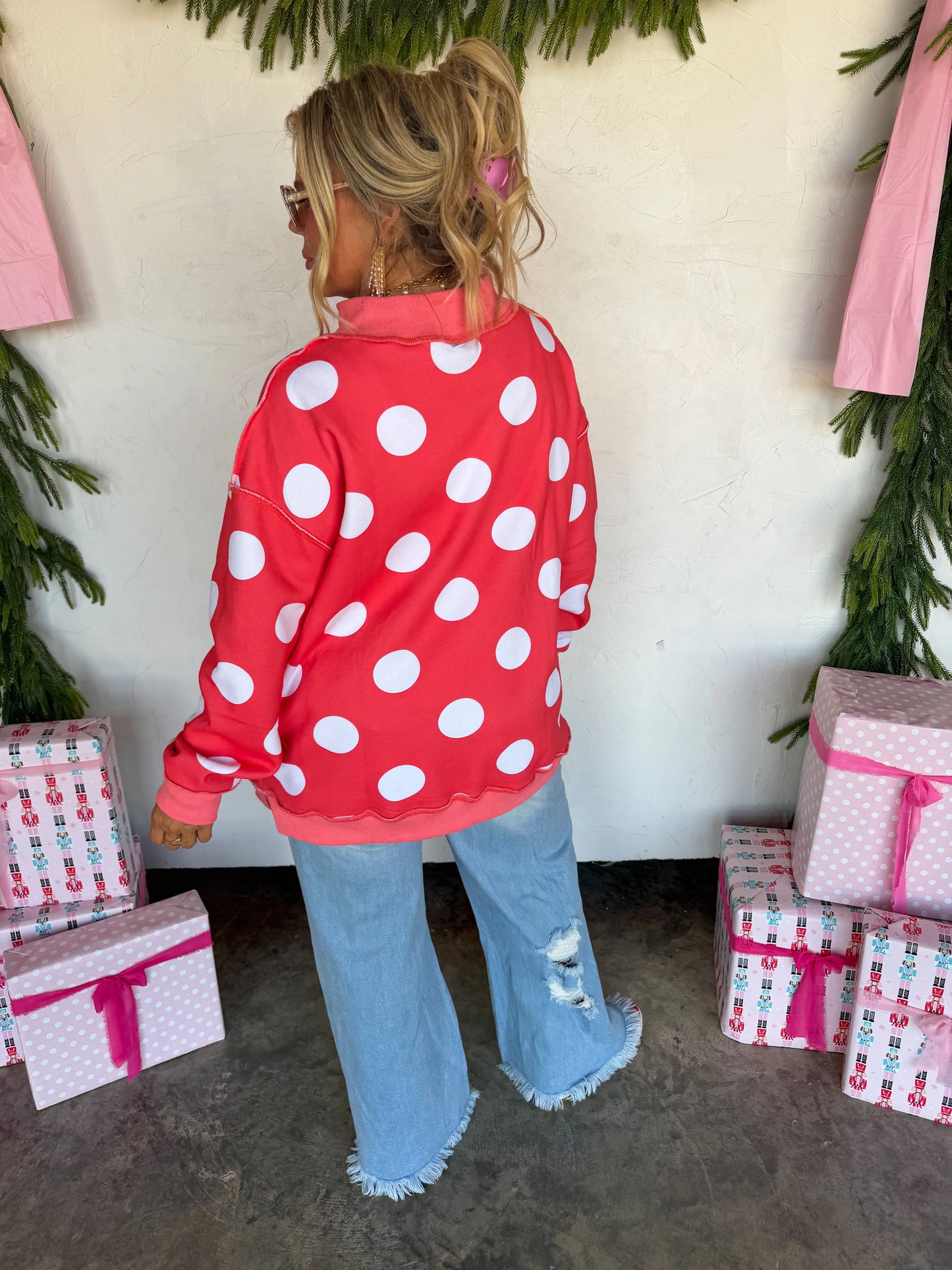 PREORDER: Peace & Polka Dot Mock Neck Pullover // ETA October - Early Nov