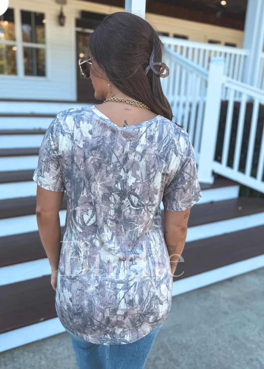 PREORDER: Soft Style V Neck Pocket Tee in Dark Camo // eta 3-4 weeks