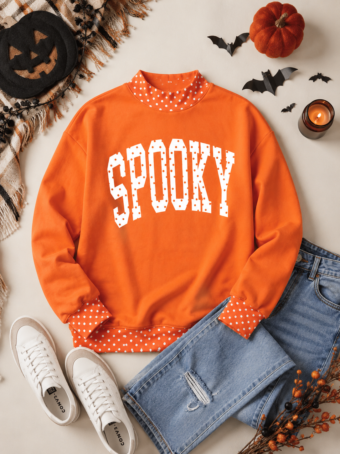 SHIPS FREE TODAY // Spooky Polka Dot Mock Neck Sweatshirt