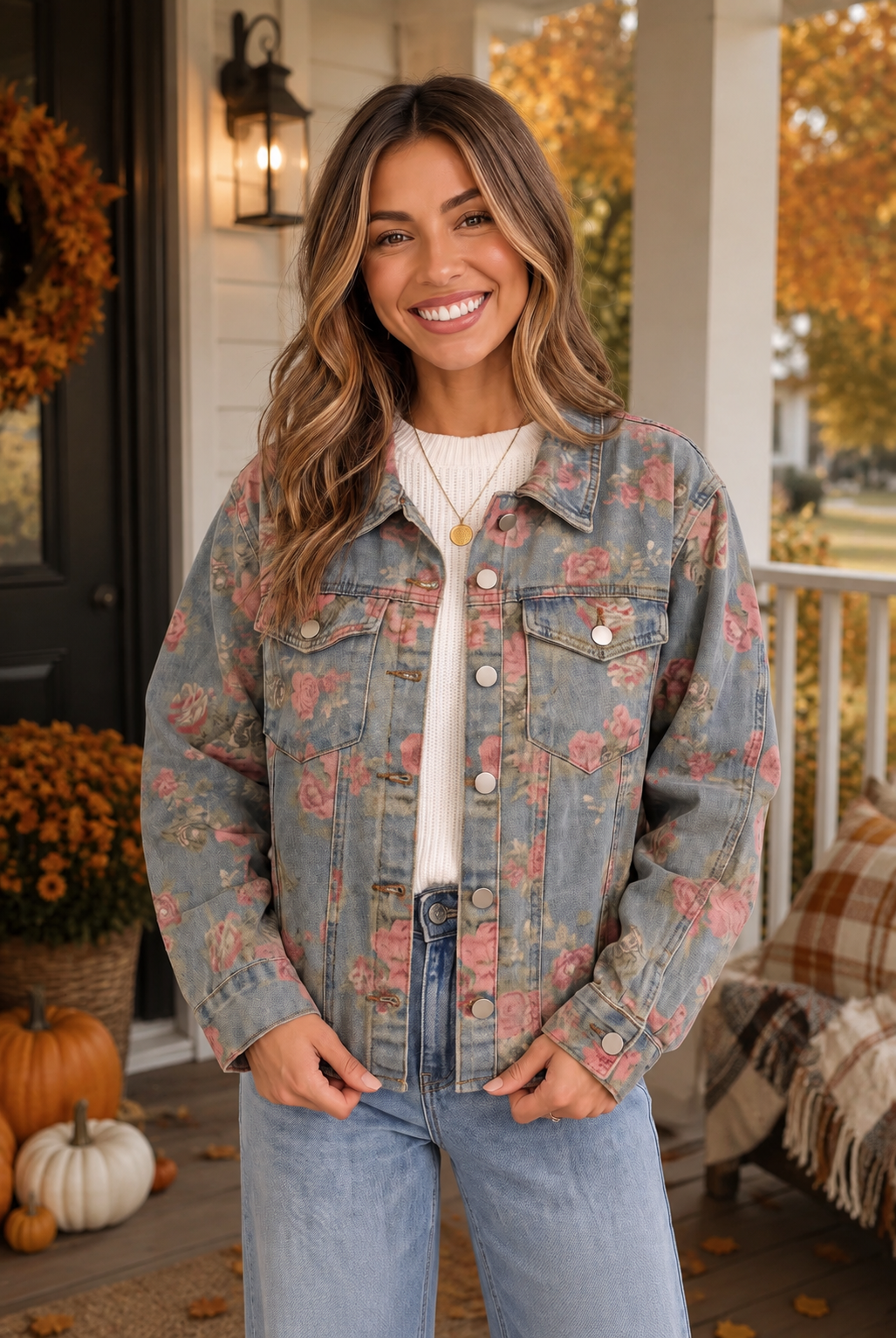 Rosy Days Floral Denim Jacket