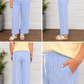 Blue Stripe Drawstring Ankle Pants