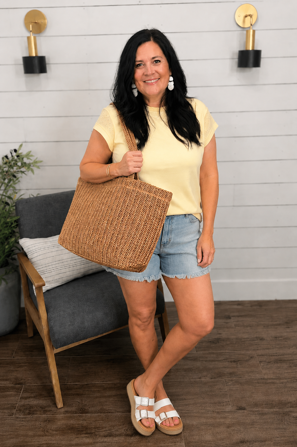 Camel Straw Open Beach Tote