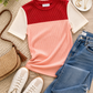 *free ship today*// Pink Rose Rib Textured Colorblock Top