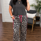 *free ship today* // Pink Striped Detail Tie Waist Leopard Print Casual Pants