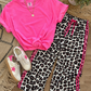 *free ship today* // Pink Striped Detail Tie Waist Leopard Print Casual Pants