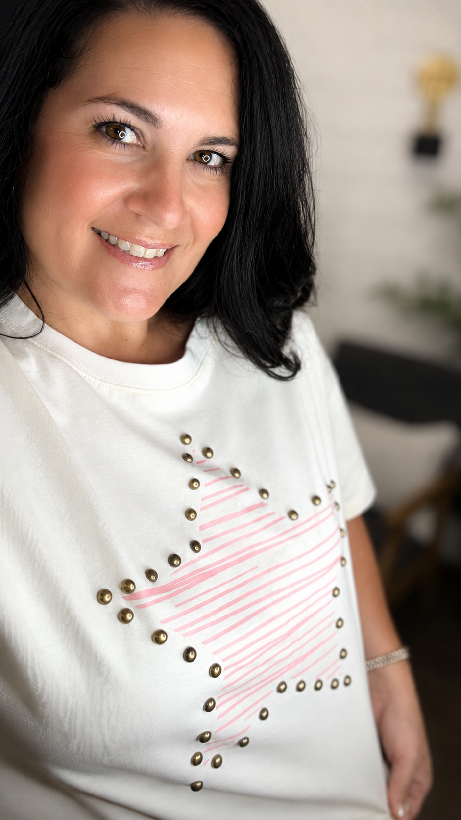 *free ship today* // Pink Studded Detail Star Cotton Top