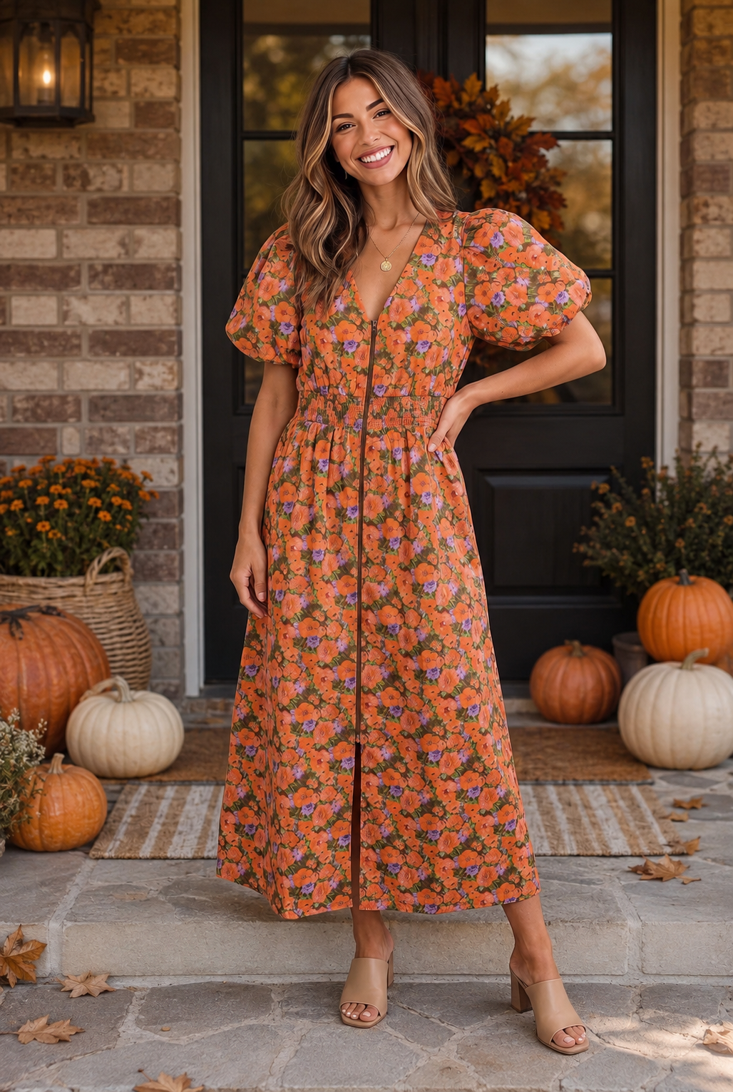 Bloom Into Fall Floral Cotton Zip Dress
