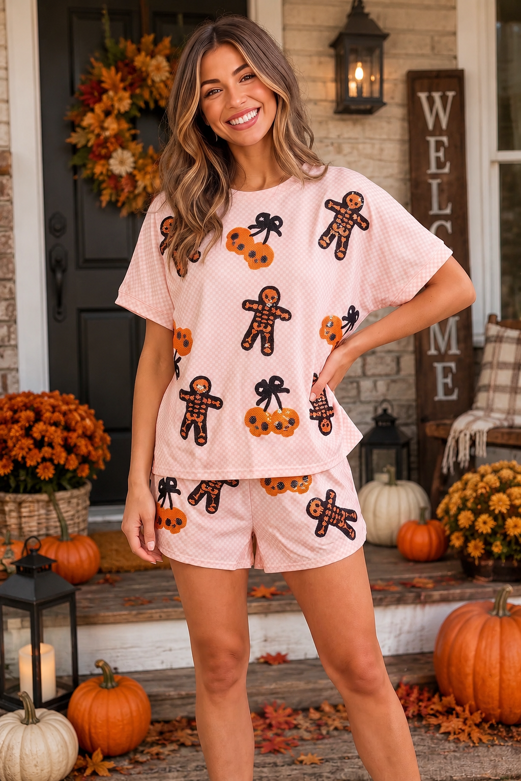 Spooky Season Sequin Lazy Day Short Set