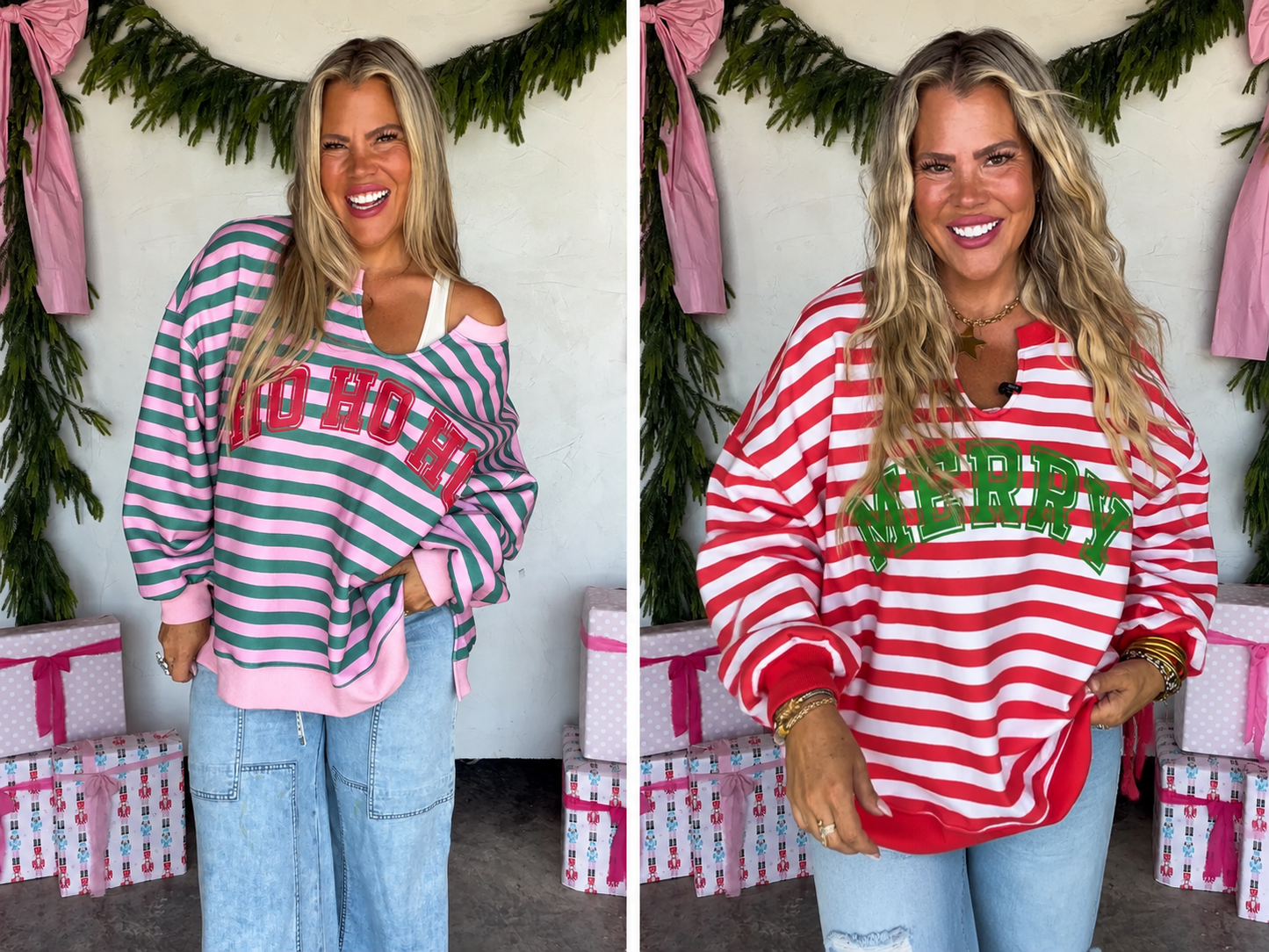 PREORDER: HoHoHo & Red Striped Merry Oversized Pullover // ETA Oct - early Nov