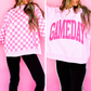 PREORDER // Pink Checkered Print High Neck Baggy Sweatshirt // ships free