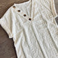 Olivia Openwork V-Neck Short Sleeve Button Top