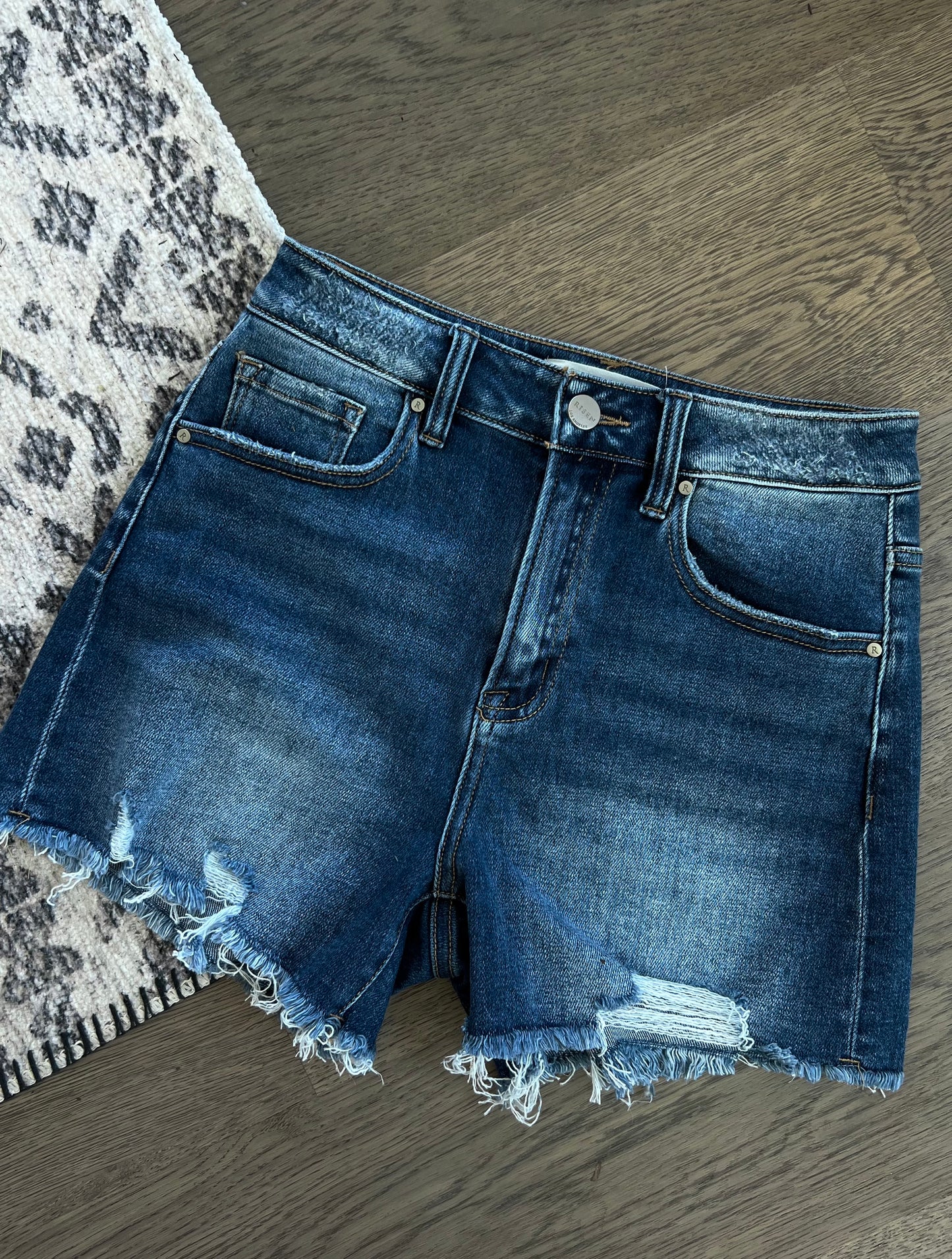High Rise Raw Hem Distressed Denim Shorts - Risen
