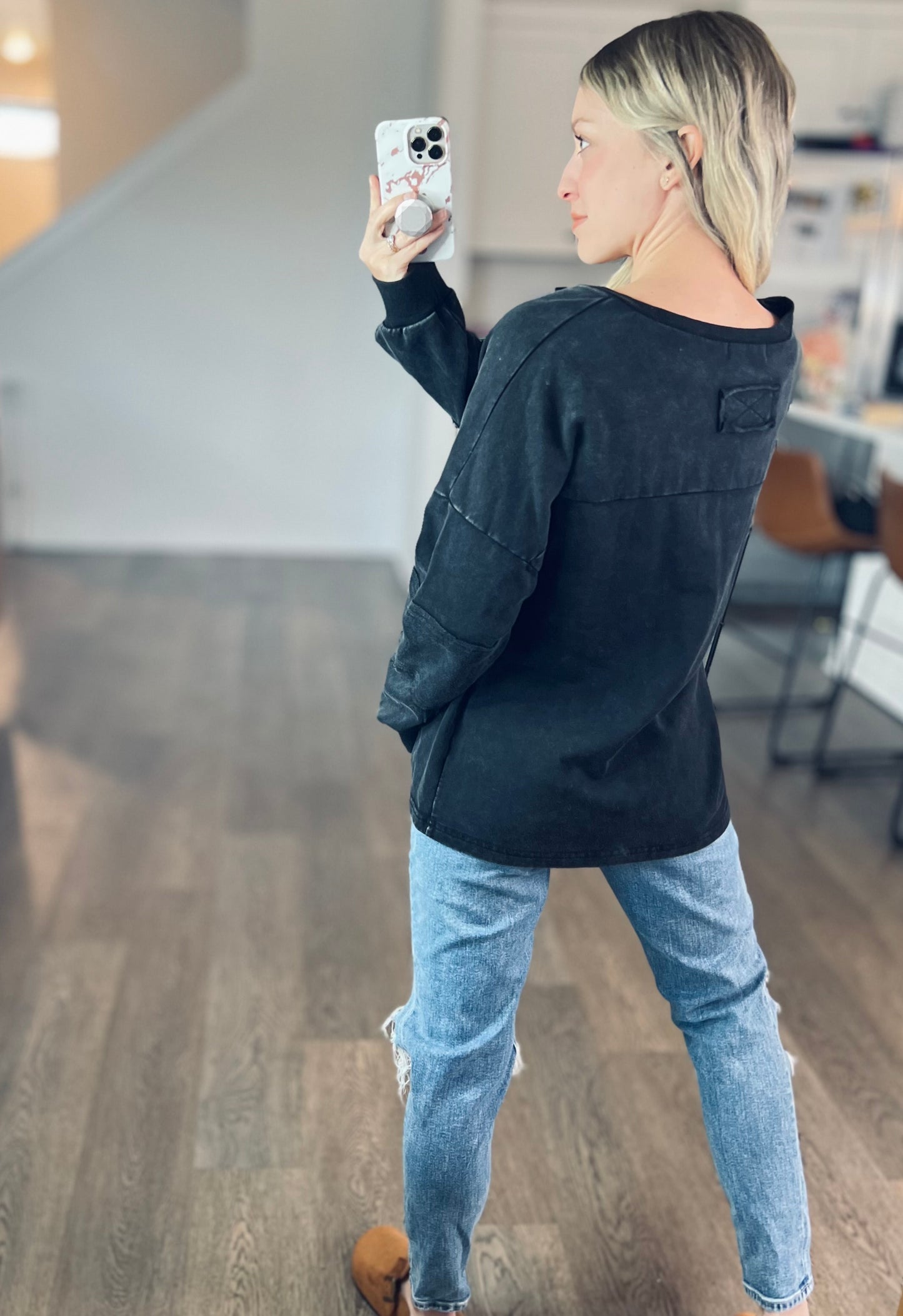 Kasen Vintage Wash Button Top