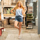 Dark Wash Tummy Control Destroy Release Hem Shorts - Judy Blue
