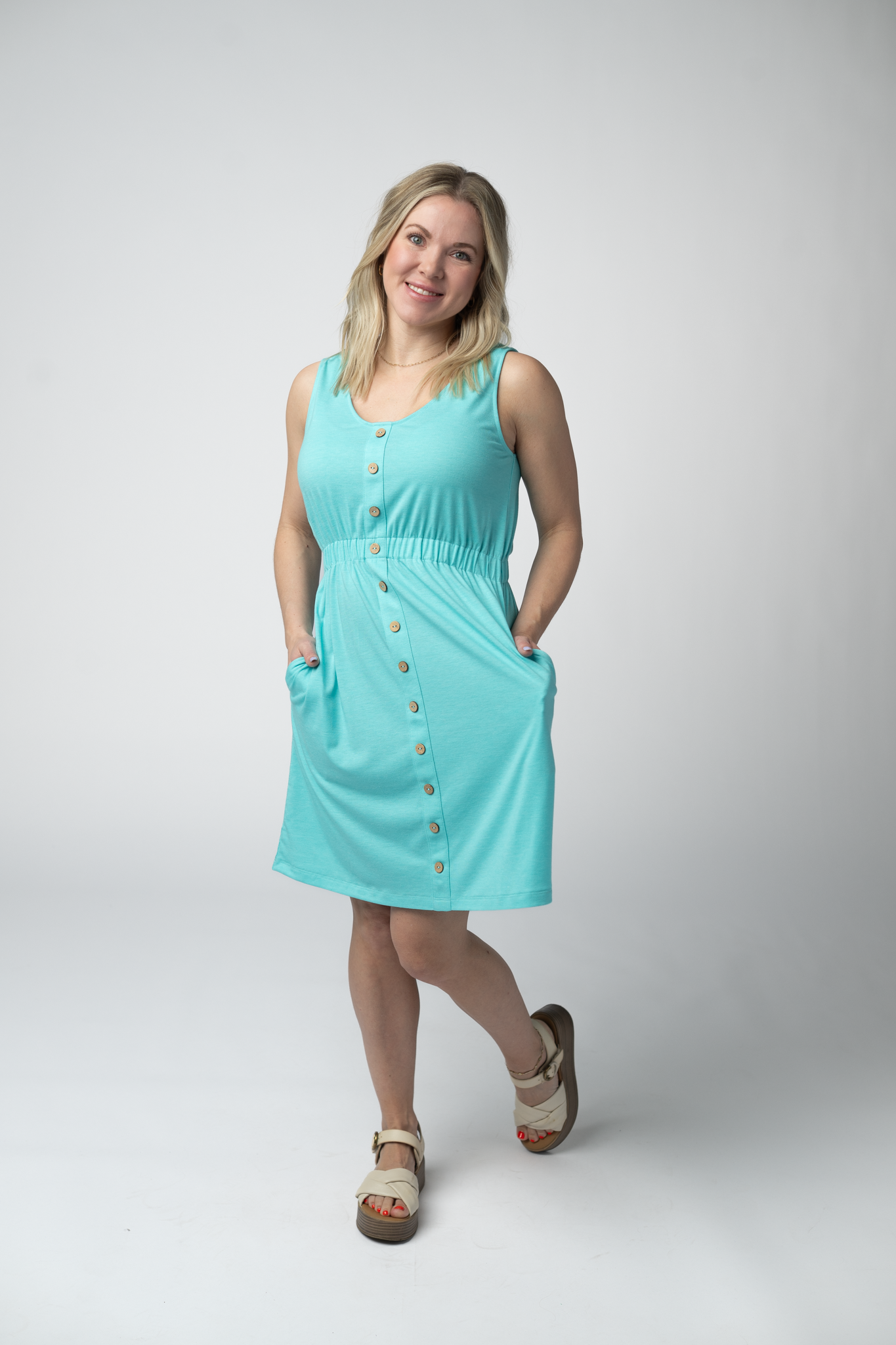 Aqua Beverly Button Dress