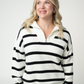 IN STOCK Quarter Zip Striped Pullover - Black and White