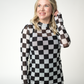 Blair Mesh Long Sleeve Top - Black and White Checkers
