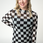 Blair Mesh Long Sleeve Top - Black and White Checkers