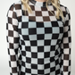 Blair Mesh Long Sleeve Top - Black and White Checkers