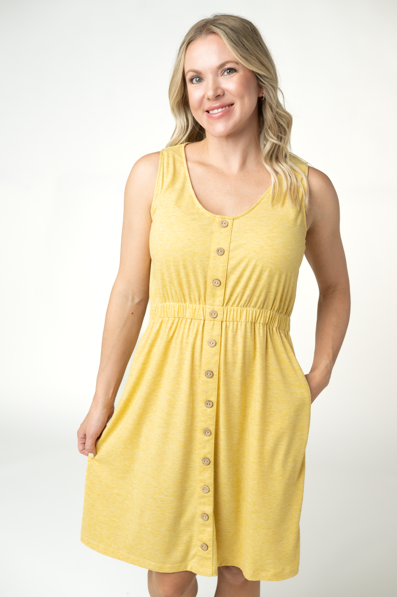 Yellow Beverly Button Dress