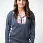 Rowan Zip Pullover - Slate Blue and Autumn Watercolor