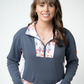 Rowan Zip Pullover - Slate Blue and Autumn Watercolor