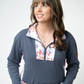 Rowan Zip Pullover - Slate Blue and Autumn Watercolor