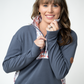 Rowan Zip Pullover - Slate Blue and Autumn Watercolor