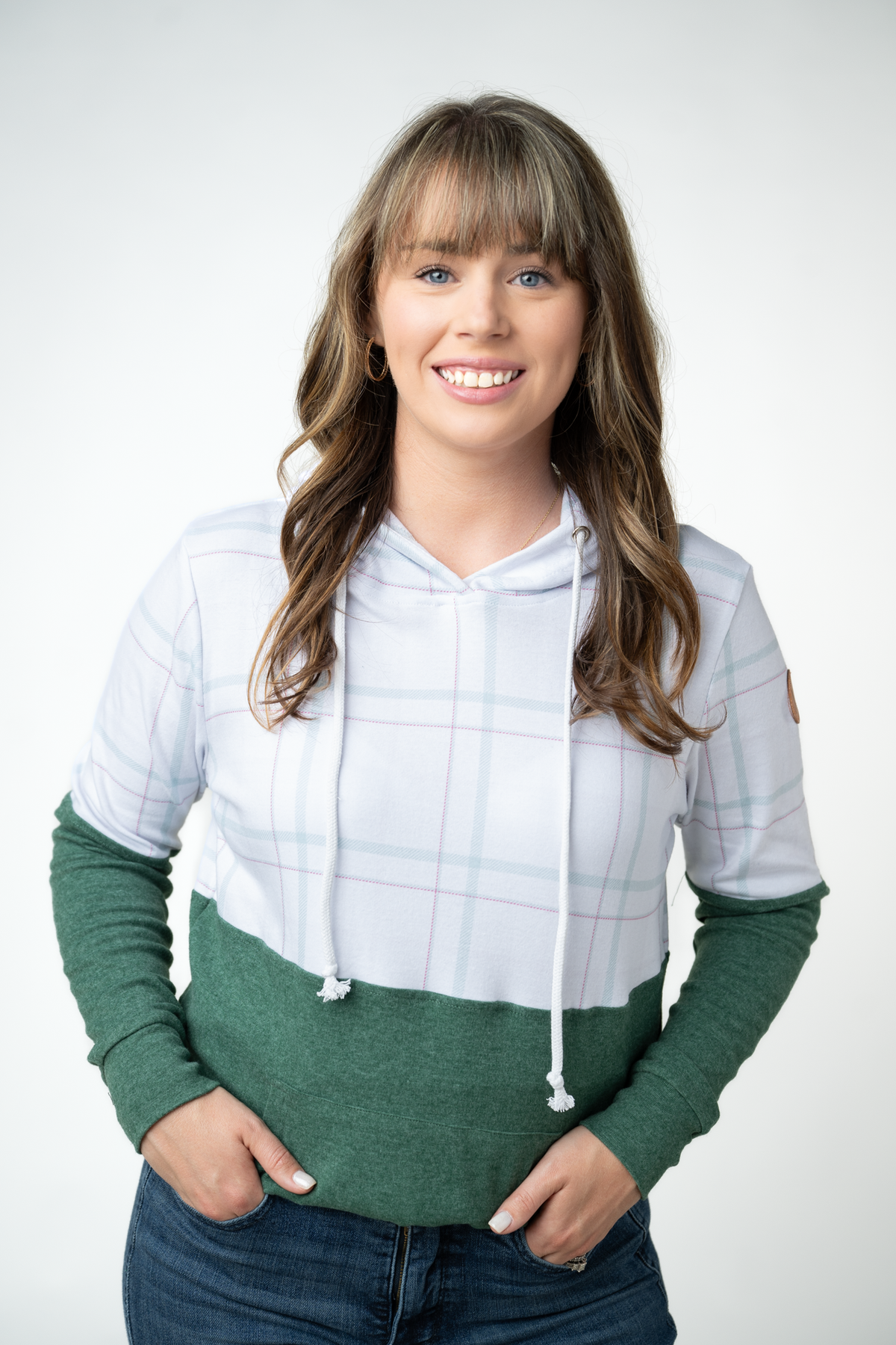 Hailey Pullover Hoodie - Mint and Red Plaid and Evergreen