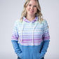 Hailey Pullover Hoodie - Rainbow Stripes and Blue