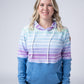 Hailey Pullover Hoodie - Rainbow Stripes and Blue