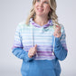 Hailey Pullover Hoodie - Rainbow Stripes and Blue