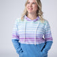 Hailey Pullover Hoodie - Rainbow Stripes and Blue