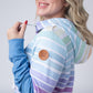 Hailey Pullover Hoodie - Rainbow Stripes and Blue