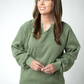 Lace Accent Vintage Wash Pullover - Olive