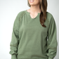 Lace Accent Vintage Wash Pullover - Olive