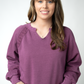 Lace Accent Vintage Wash Pullover - Purple