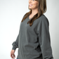 IN STOCK Lace Accent Vintage Wash Pullover - Black