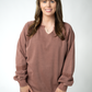Lace Accent Vintage Wash Pullover - Brown