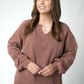 Lace Accent Vintage Wash Pullover - Brown