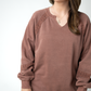Lace Accent Vintage Wash Pullover - Brown